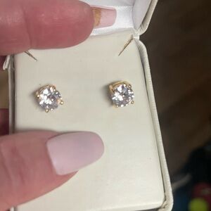 Beautiful Large CZ set in 14k Gold Plated 4 prong settings with Screw backs